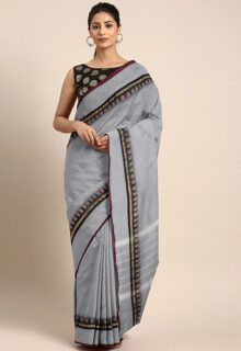 Sungudi Cotton Grey Printed Saree