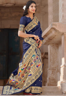 Blue Banarasi Silk Cotton Saree