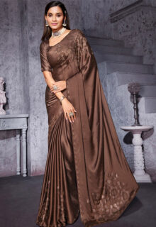 Festive Wear Cotton Dark Brown Saree