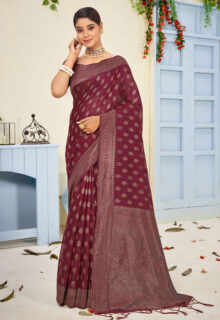 Festive Look Brown Cotton Saree