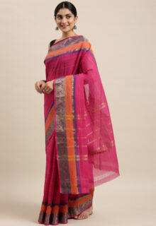 Chettinad Cotton Embroidered Ruby Pink Saree