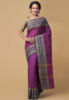 Chettinad Cotton Embroidered Purple Saree