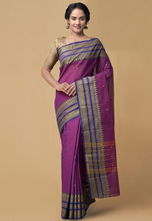 Chettinad Cotton Embroidered Purple Saree