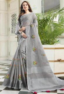 Light Grey Linen Cotton Saree