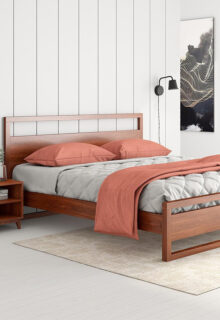 Wooden Bed with Pillows