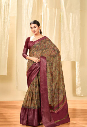Maroon Silk Cotton Vaira Oosi Saree
