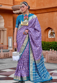 Lilac Purple Soft Silk Saree With Foil Print