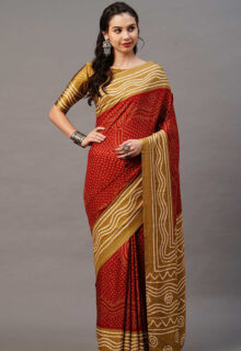 Sungudi Cotton Pastel Red Printed Saree