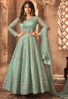 Green color semi stitched frock