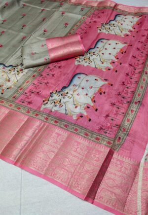 Kota doria Pichwai Print with mirror work