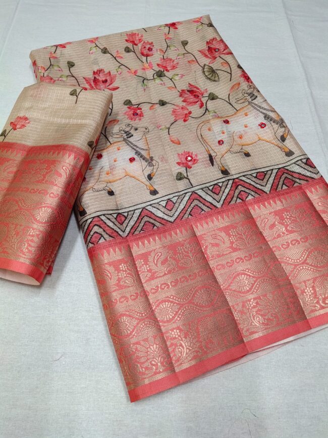 Kota doria Pichwai Print with mirror work - Image 3