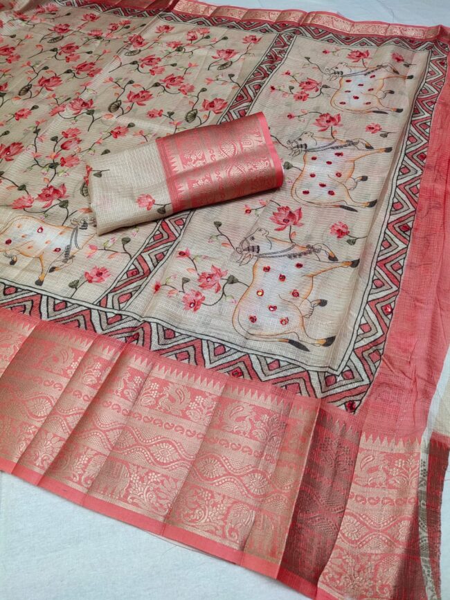 Kota doria Pichwai Print with mirror work - Image 4