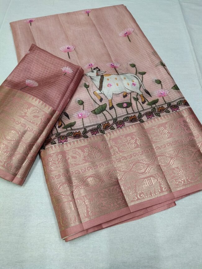 Kota doria Pichwai Print with mirror work - Image 2